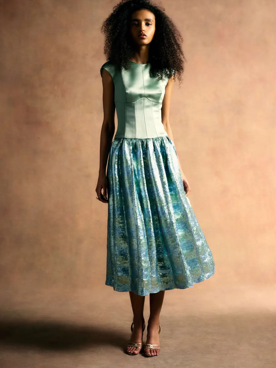 Markarian Aloe Gingham Sequin Drop Waist Dress | Thumbnail 8