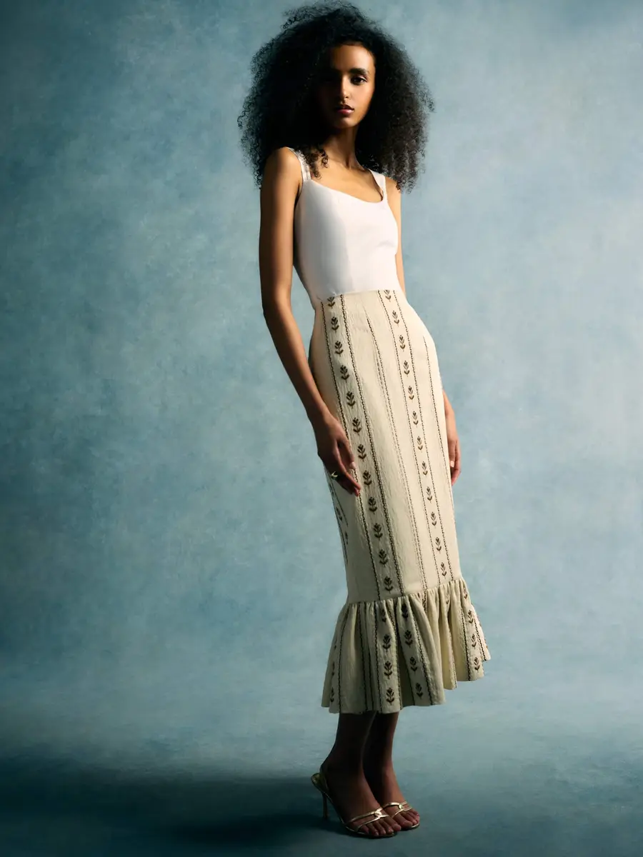 Markarian Suri Ivory Linen Skirt | Thumbnail 7