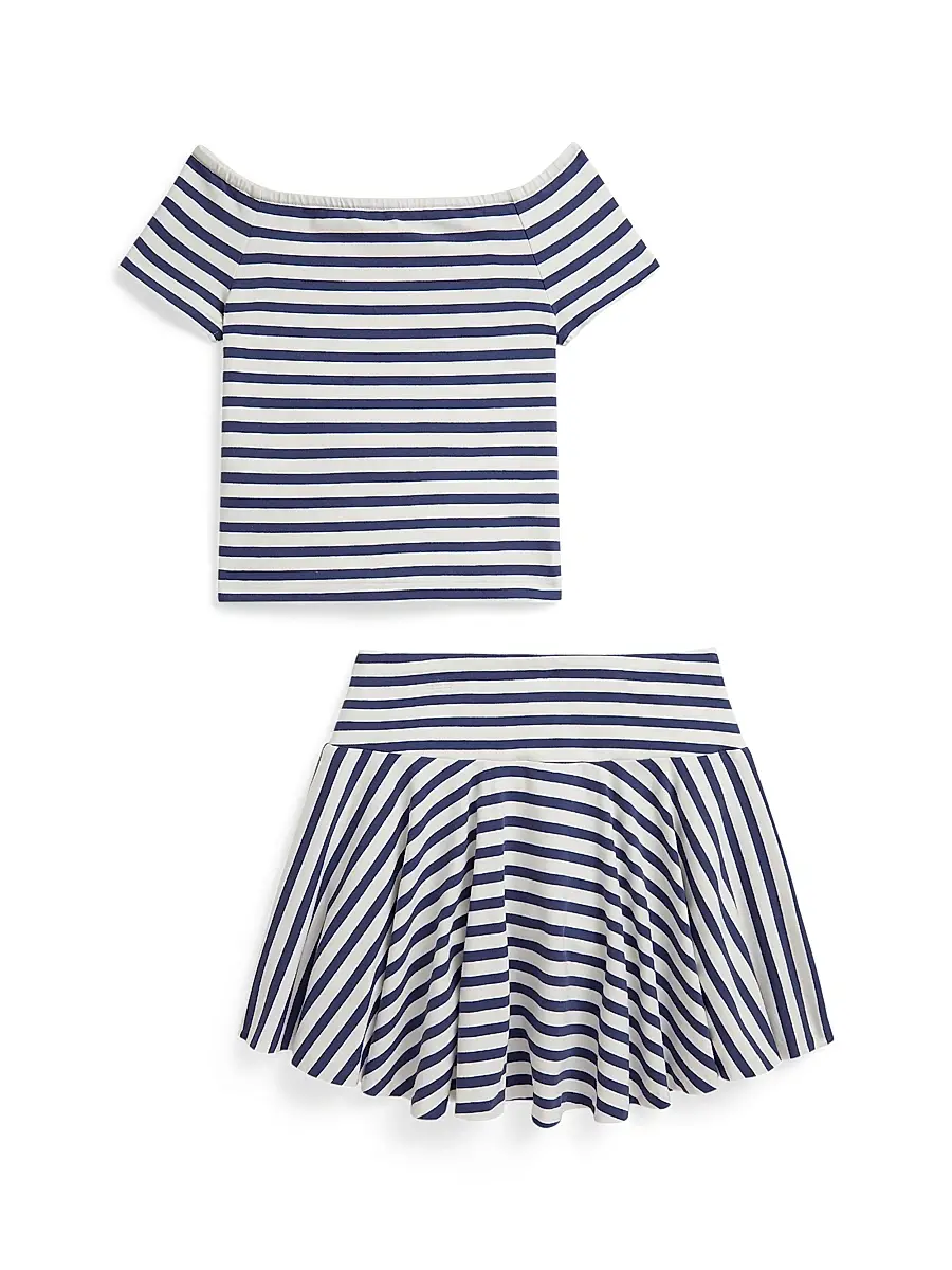 Polo Ralph Lauren Girl's Little Girl's & Girl's 2-Piece Striped Stretch-Cotton Top & Skort Set - Deckwash White | Thumbnail 2