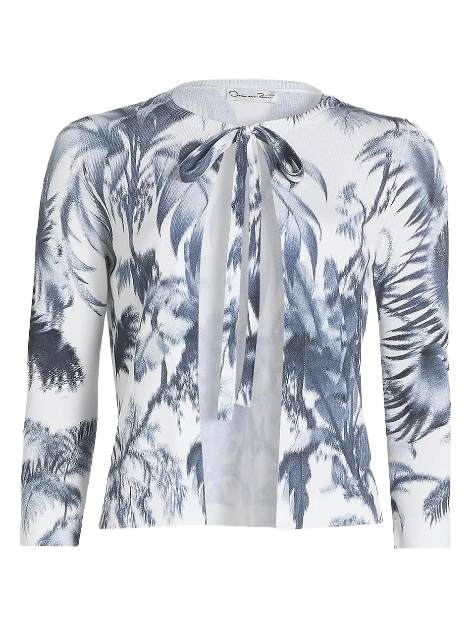 Women's Palm Tree Cotton-Blend Tieneck Cardigan Women's Palm Tree Cotton-Blend Tieneck Cardigan