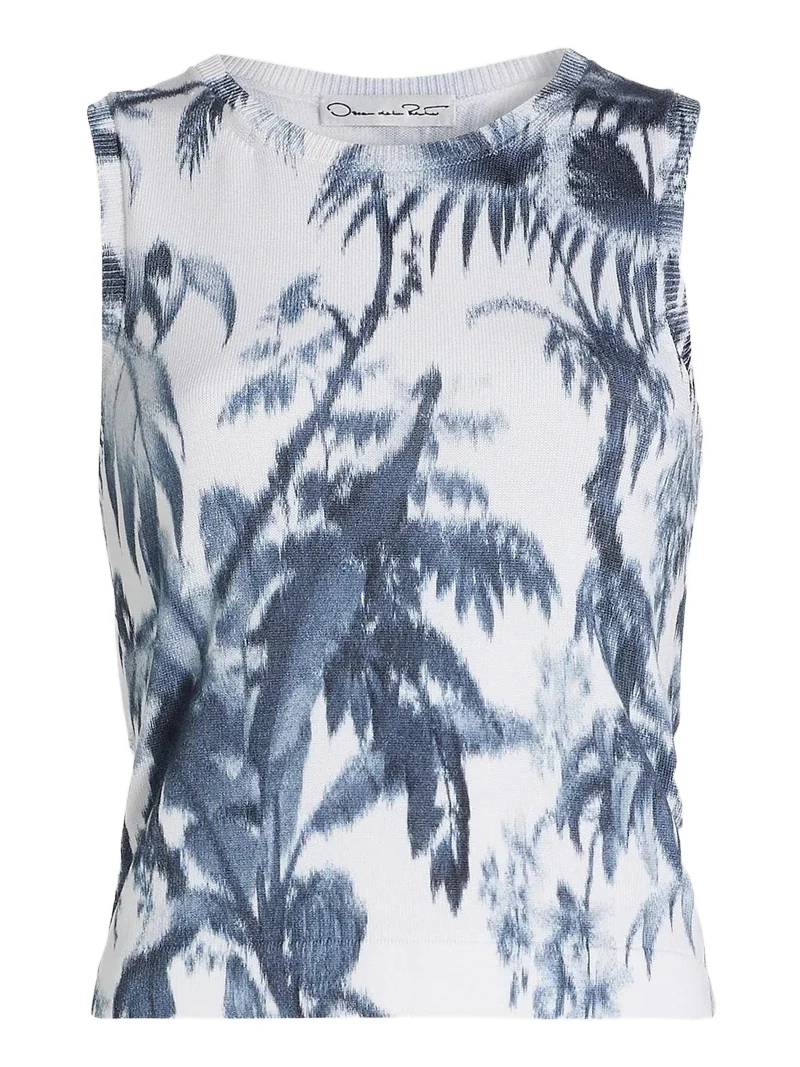 Oscar de la Renta Women's Palm Leaf Knit Tank Top