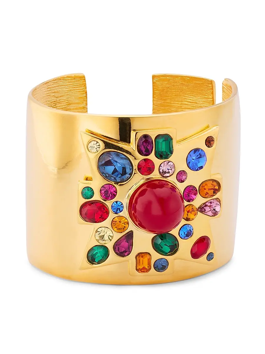 Women's 22K-Gold-Plated & Glass Crystal Wide Cuff - Dark Gem Ruby Women's 22K-Gold-Plated & Glass Crystal Wide Cuff - Dark Gem Ruby