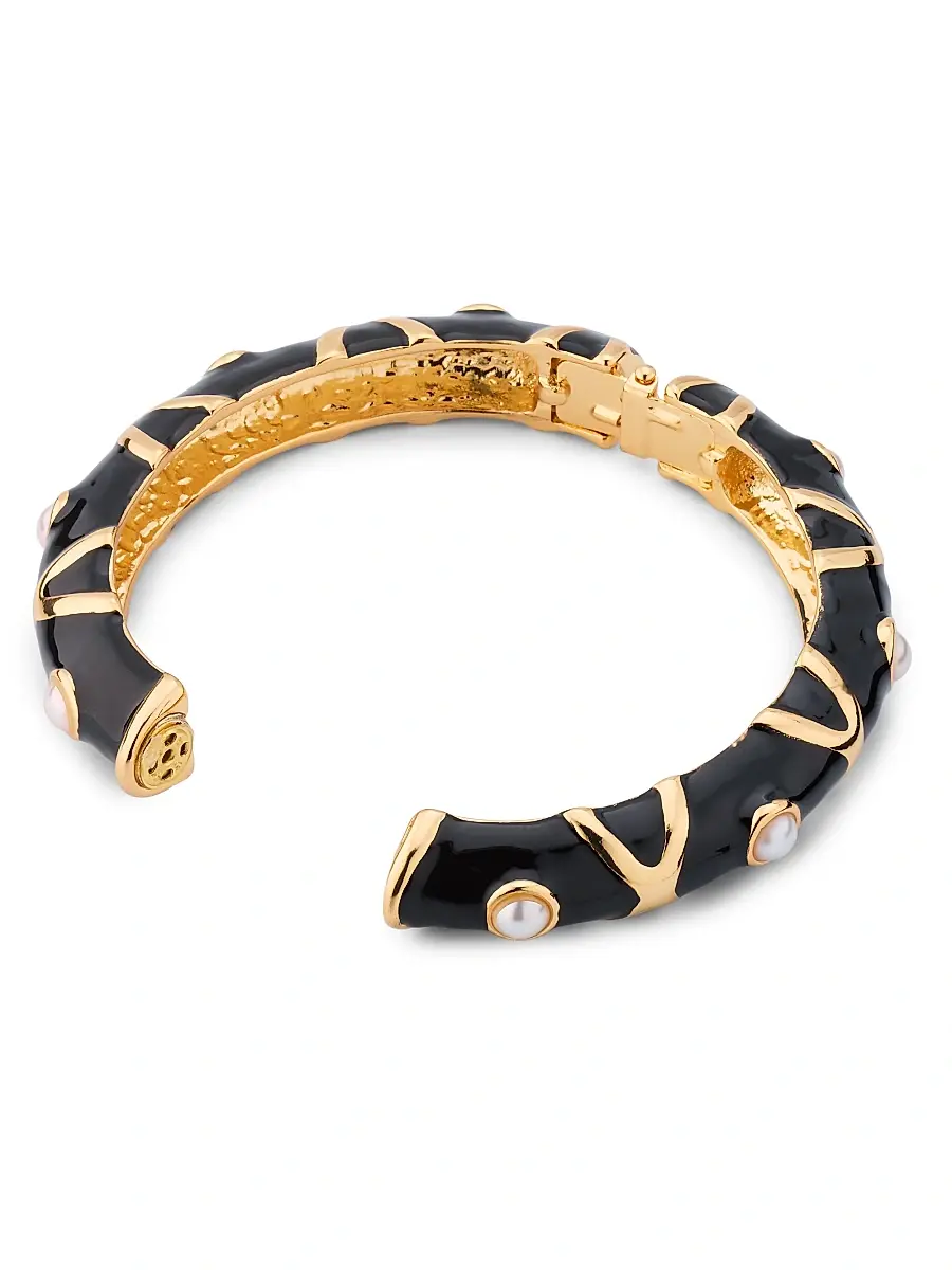 Kenneth Jay Lane Women's 22K-Gold-Plated, Enamel & Imitation Pearl Bangle - Black White Pearl | Thumbnail 3 Kenneth Jay Lane Women's 22K-Gold-Plated, Enamel & Imitation Pearl Bangle - Black White Pearl | Thumbnail 3