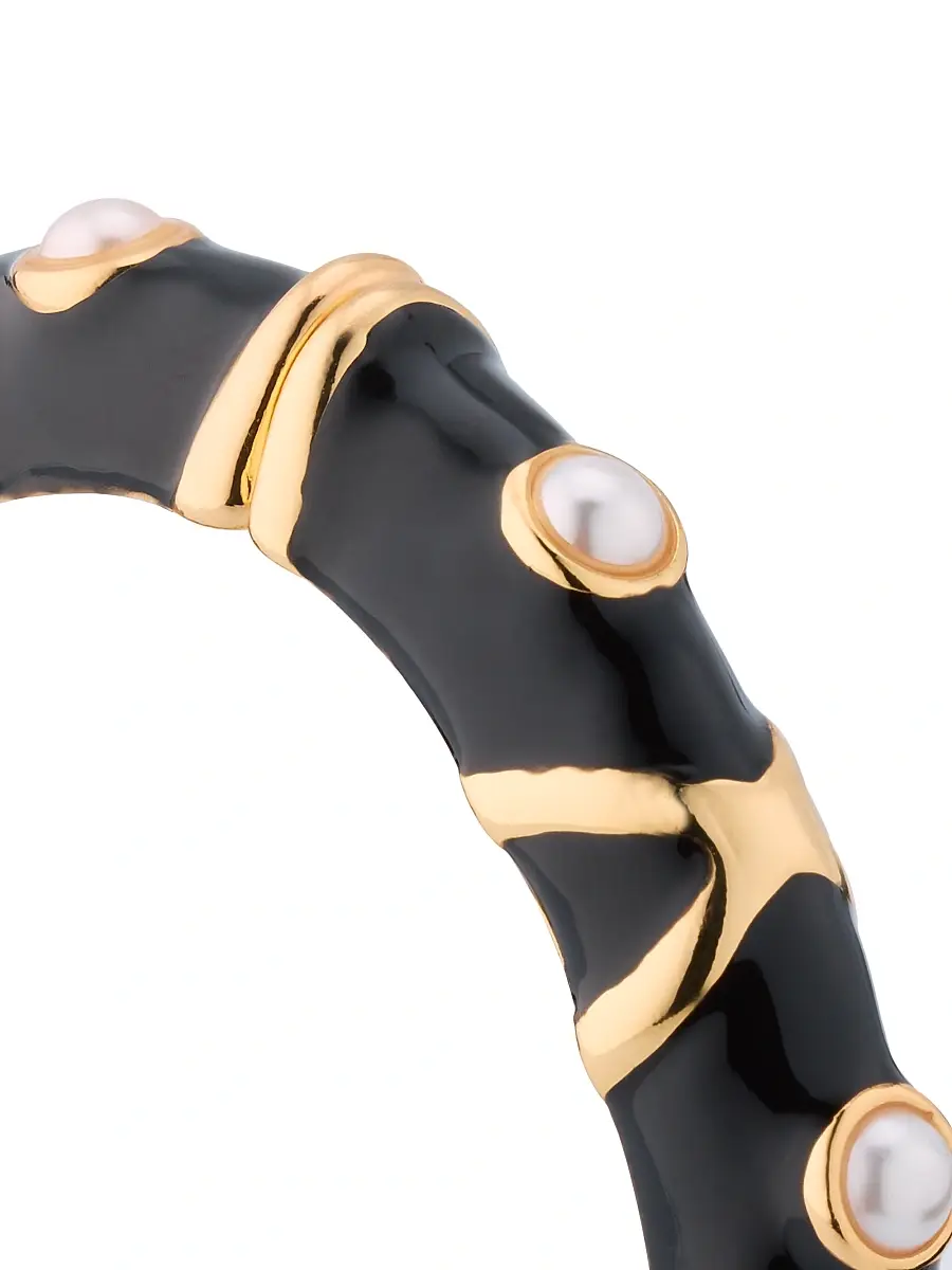 Kenneth Jay Lane Women's 22K-Gold-Plated, Enamel & Imitation Pearl Bangle - Black White Pearl | Thumbnail 4 Kenneth Jay Lane Women's 22K-Gold-Plated, Enamel & Imitation Pearl Bangle - Black White Pearl | Thumbnail 4