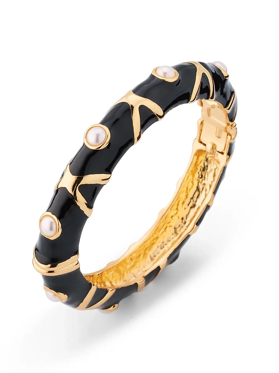 Women's 22K-Gold-Plated, Enamel & Imitation Pearl Bangle - Black White Pearl Women's 22K-Gold-Plated, Enamel & Imitation Pearl Bangle - Black White Pearl
