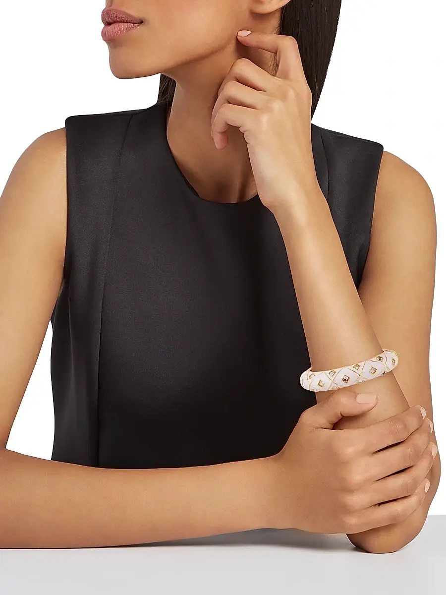 Kenneth Jay Lane Women's Goldtone, Enamel & Glass Crystal Bangle - Gold White Crystal | Thumbnail 2 Kenneth Jay Lane Women's Goldtone, Enamel & Glass Crystal Bangle - Gold White Crystal | Thumbnail 2