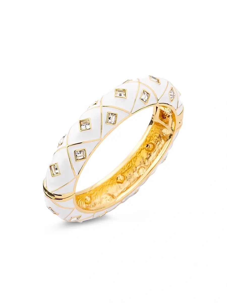 Women's Goldtone, Enamel & Glass Crystal Bangle - Gold White Crystal Women's Goldtone, Enamel & Glass Crystal Bangle - Gold White Crystal
