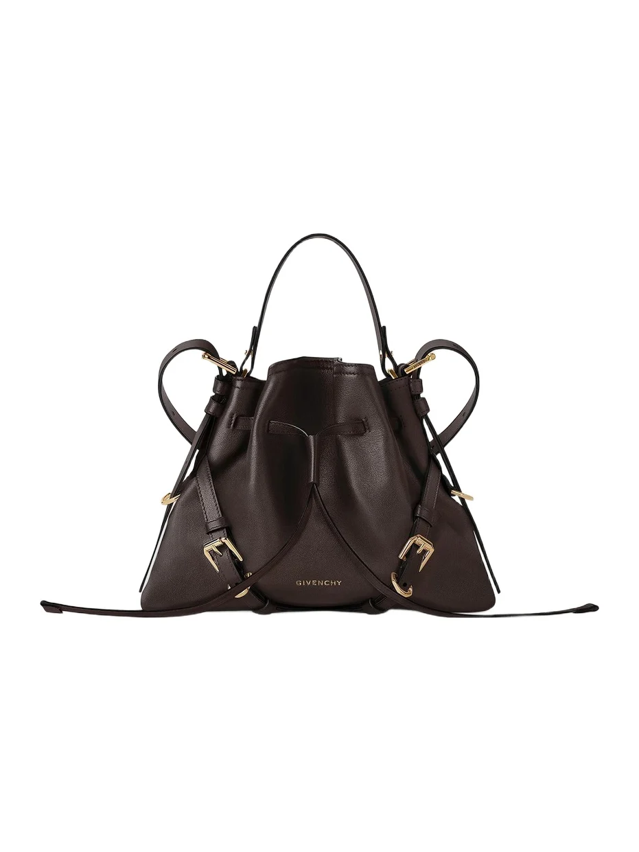 Women's Small Voyou Bucket Bag in Shiny Leather - Chocolate Women's Small Voyou Bucket Bag in Shiny Leather - Chocolate