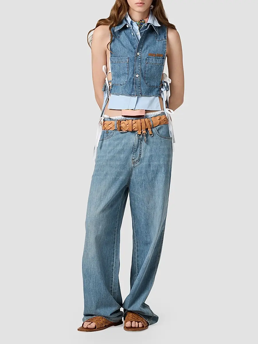 Miu Miu Women's Cropped Chambray Tie Shirt | Thumbnail 2