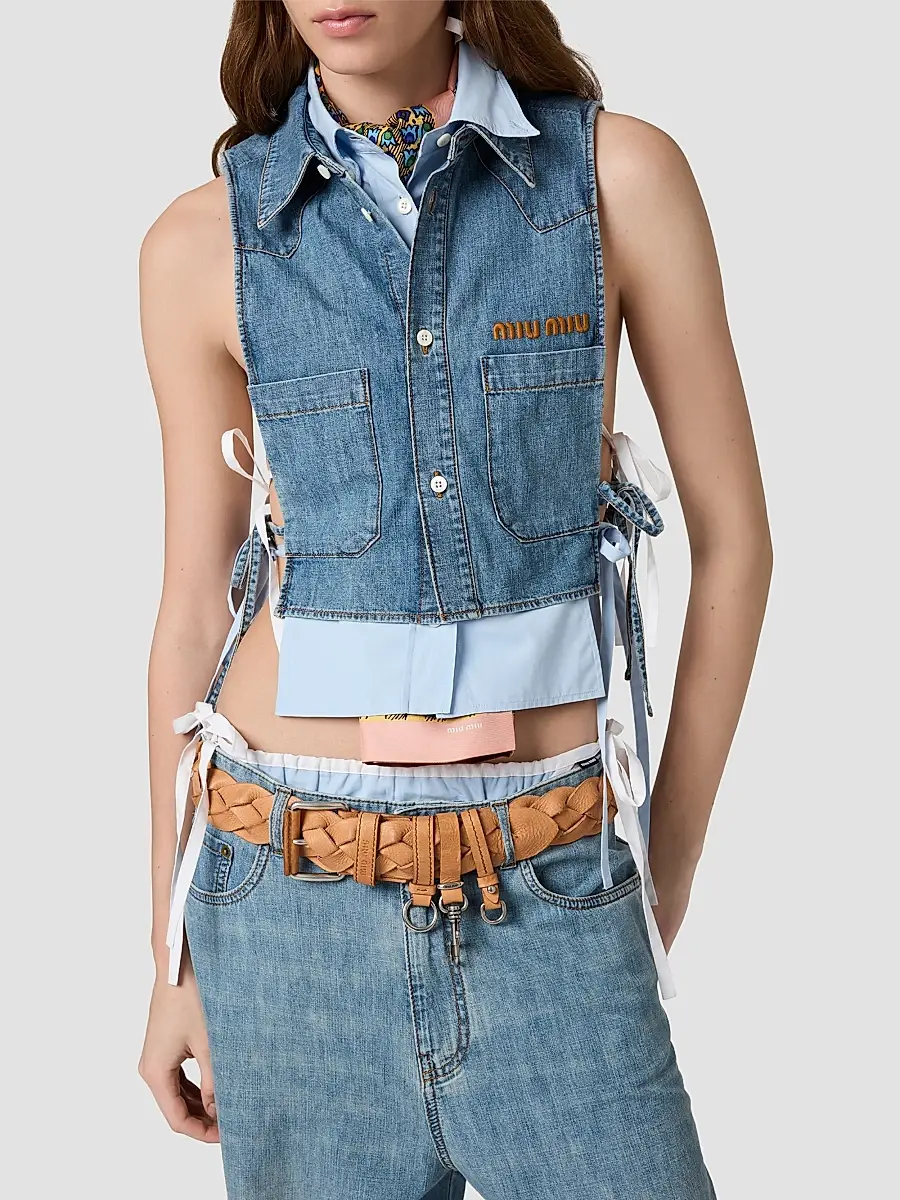 Miu Miu Women's Cropped Chambray Tie Shirt | Thumbnail 3