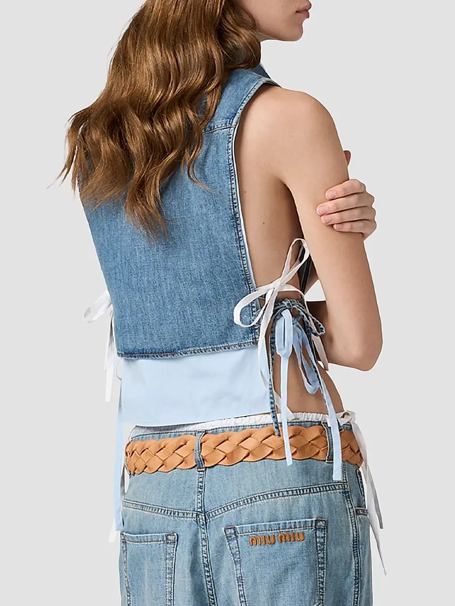 Miu Miu Women's Cropped Chambray Tie Shirt | Thumbnail 4