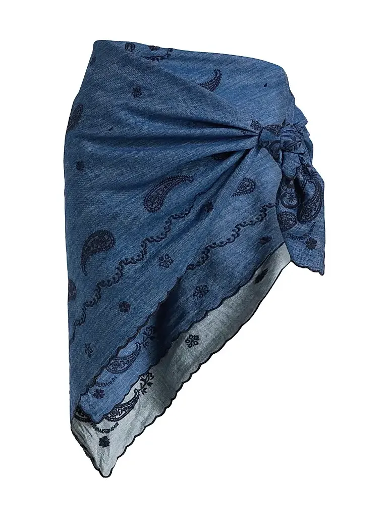 Women's Paisley-Embroidered Denim Pareo Women's Paisley-Embroidered Denim Pareo