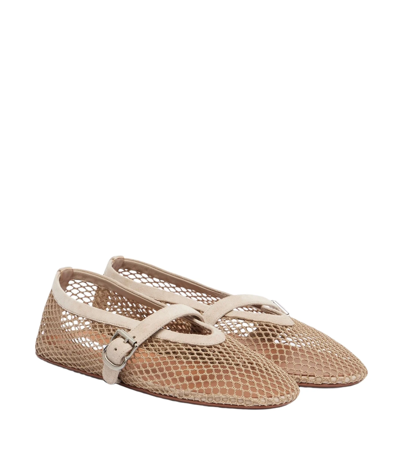 Alaïa Alaïa Suede-trimmed fishnet ballet flats