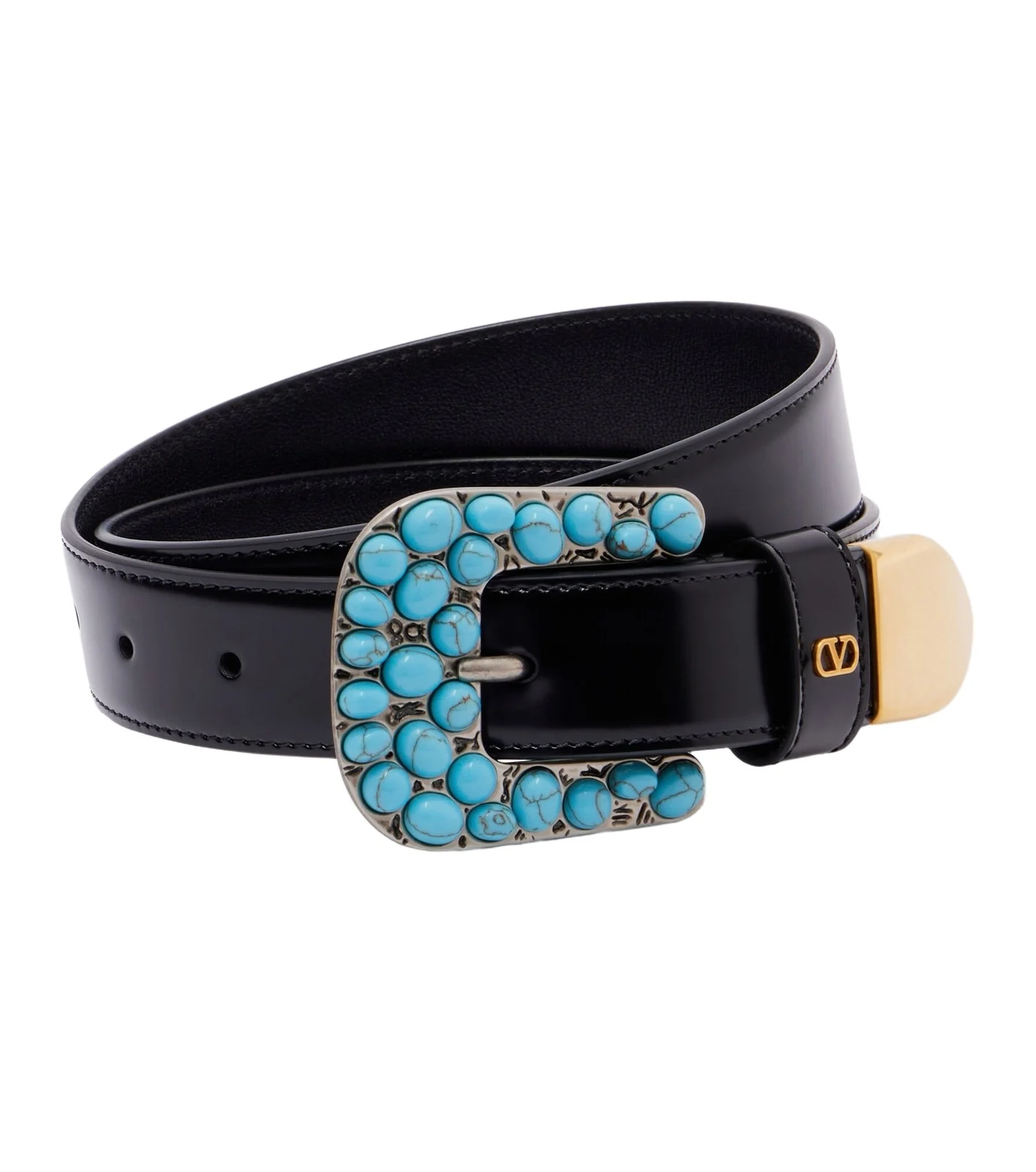 VLogo embellished leather belt VLogo embellished leather belt