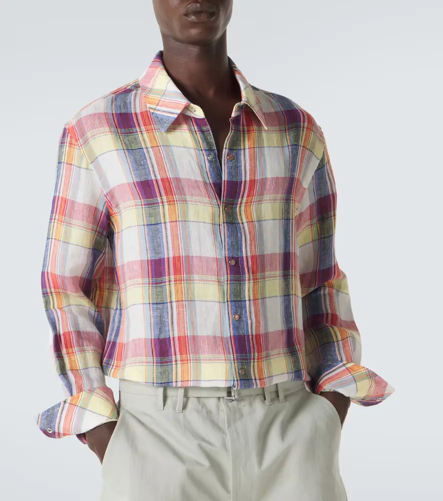 God’s True Cashmere Daybreak plaid linen shirt with sunstone | Thumbnail 3