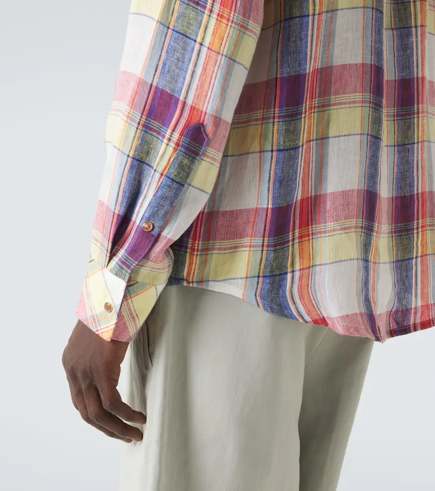 God’s True Cashmere Daybreak plaid linen shirt with sunstone | Thumbnail 5