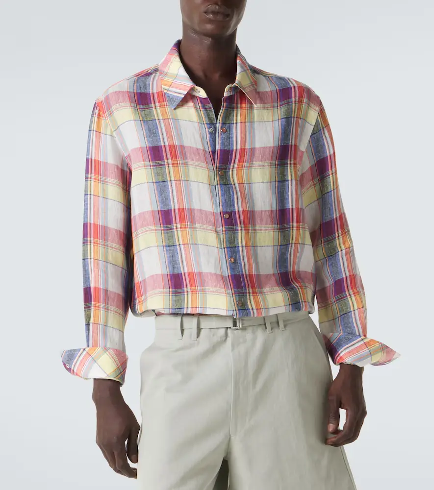 God’s True Cashmere Daybreak plaid linen shirt with sunstone | Thumbnail 6