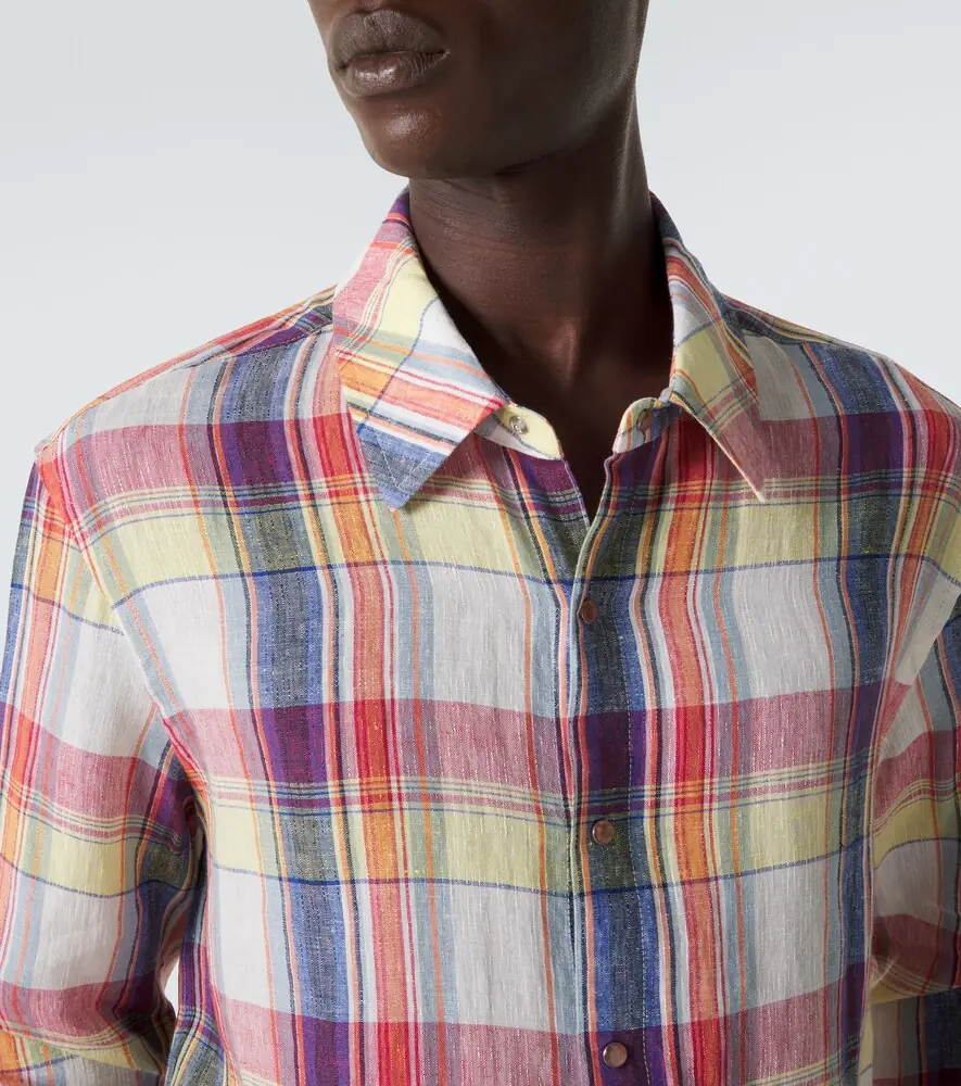 God’s True Cashmere Daybreak plaid linen shirt with sunstone | Thumbnail 7