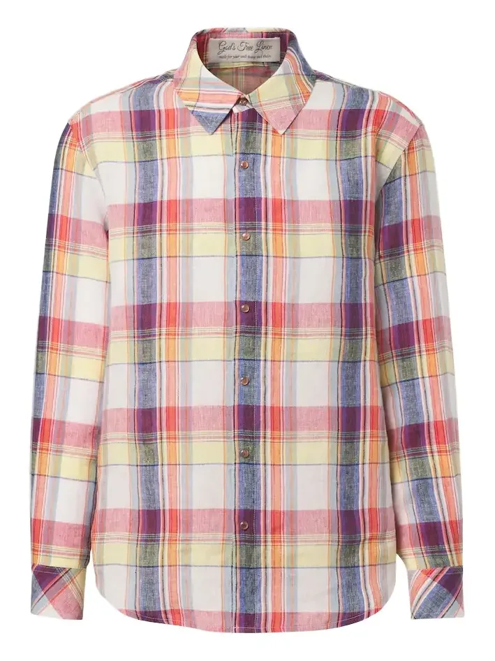 Daybreak plaid linen shirt with sunstone