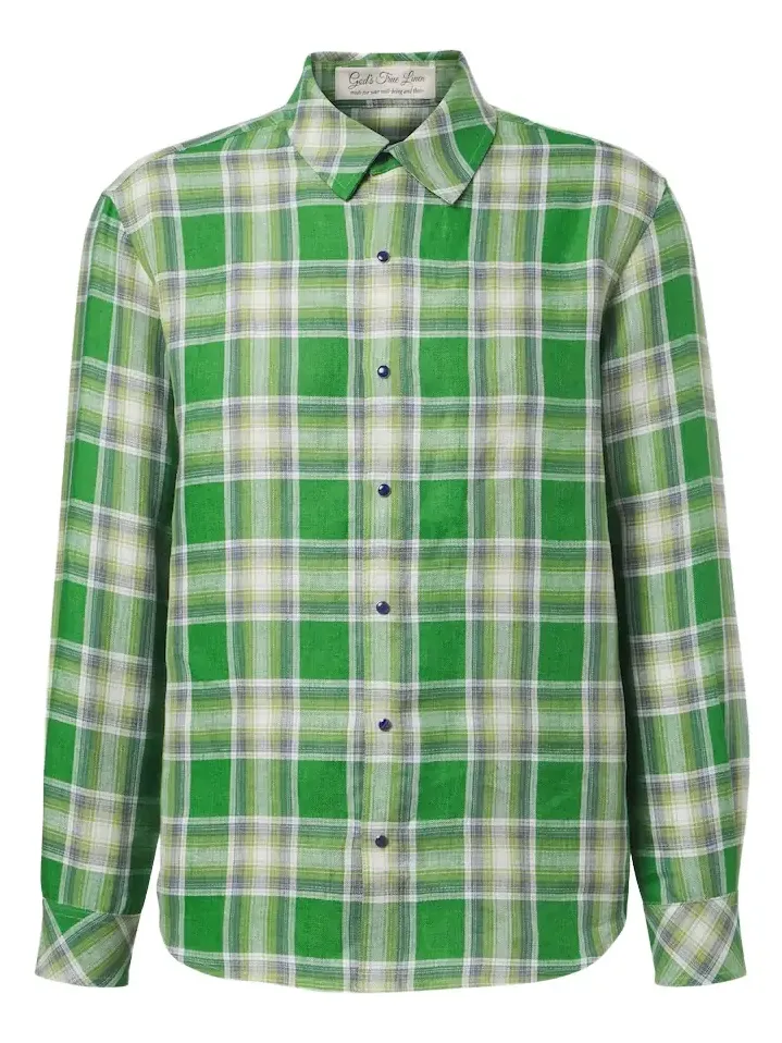 Harbor plaid linen shirt with lapis lazuli
