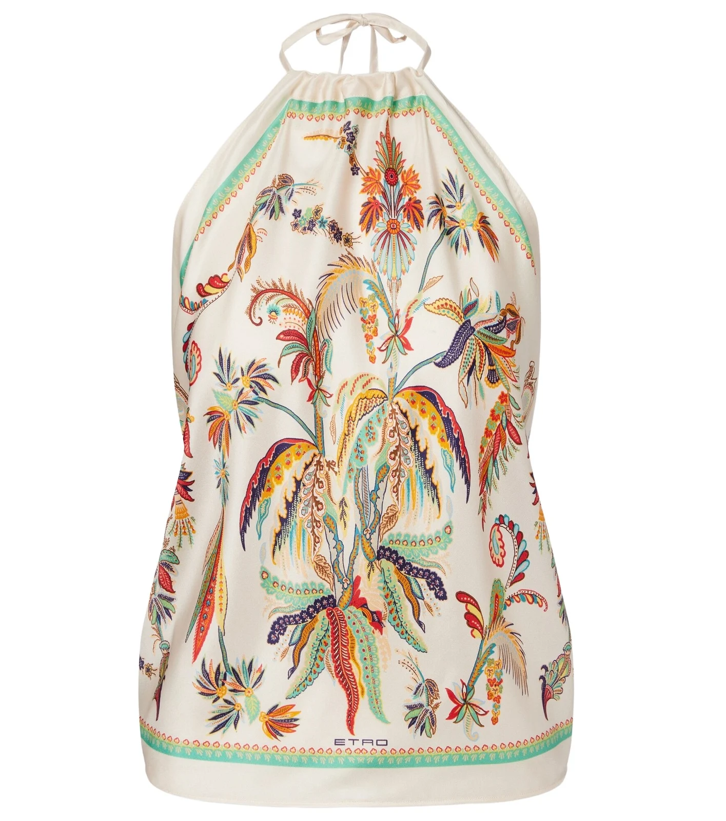 Printed halterneck silk top