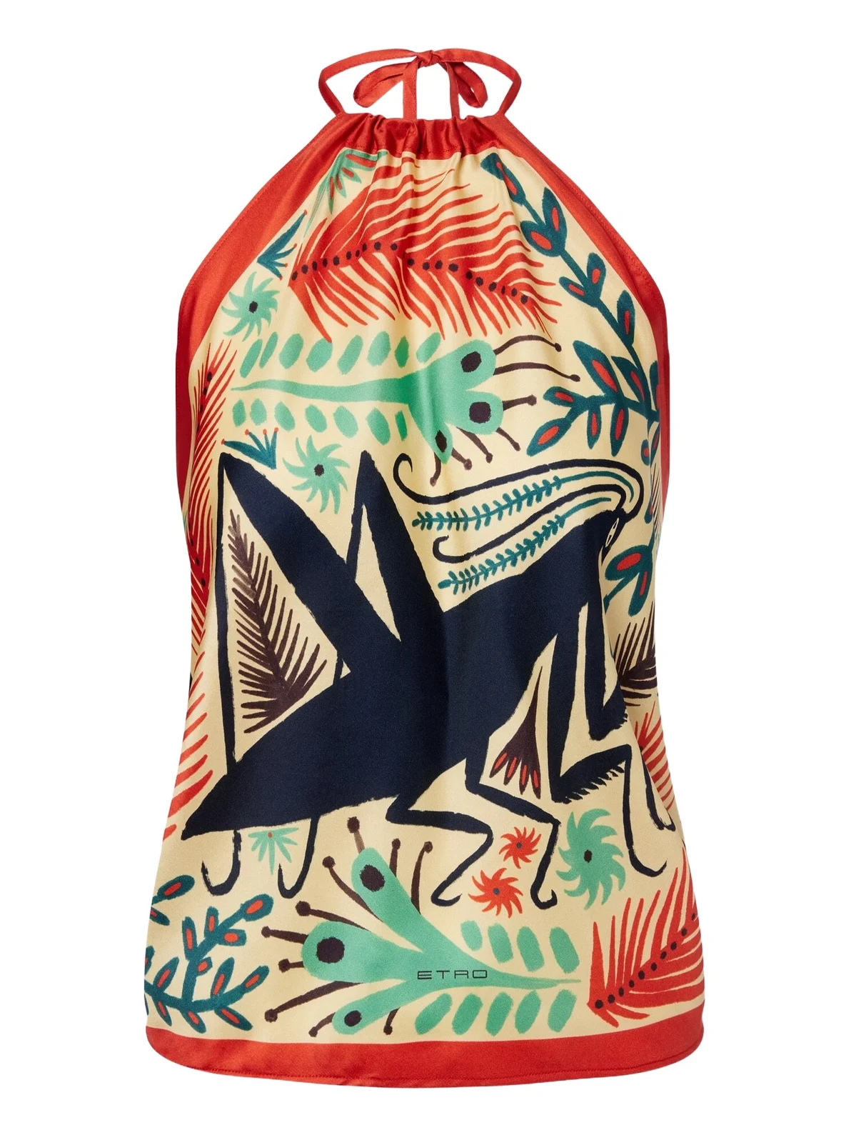Printed halterneck silk top