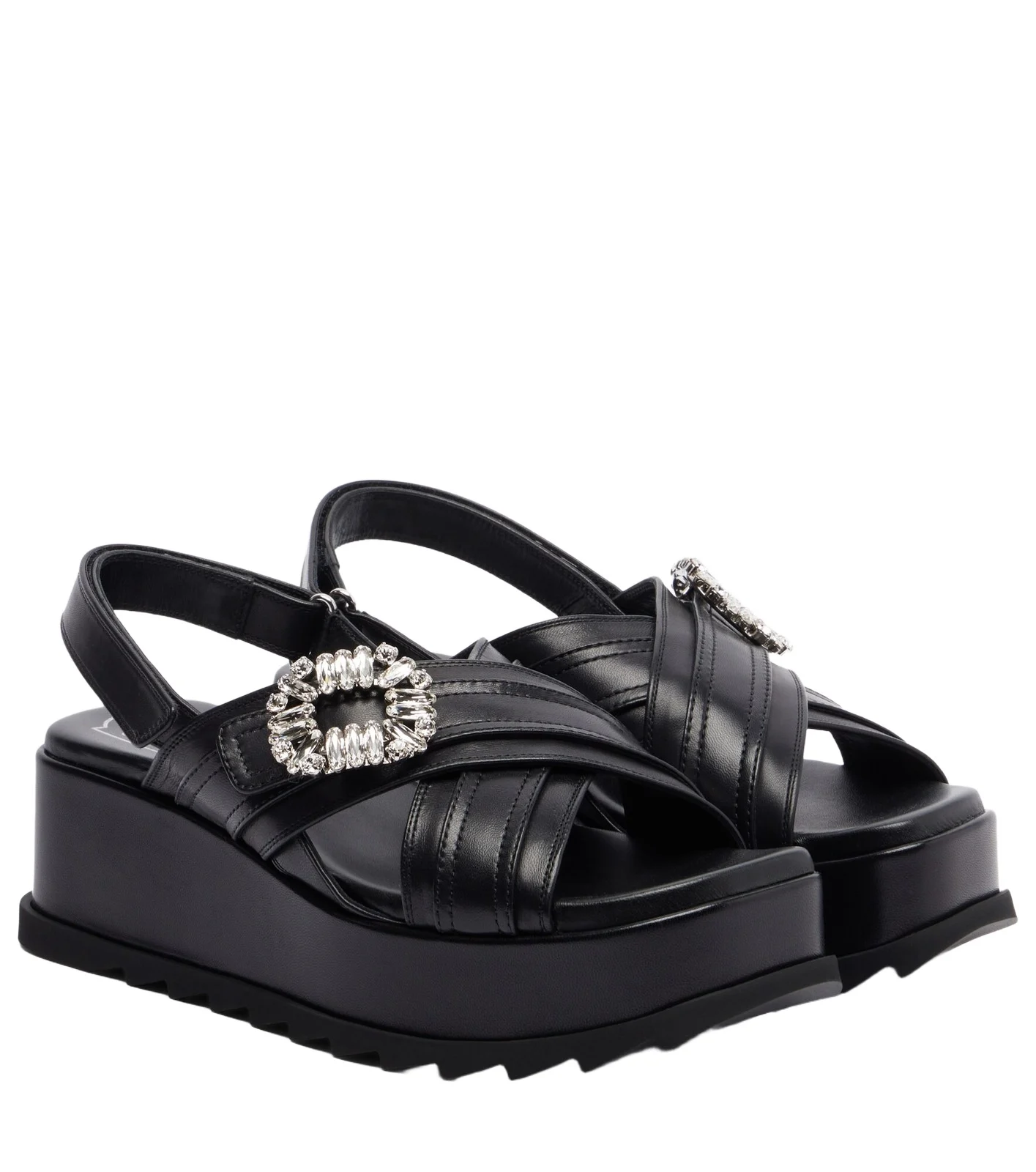 Strass Buckle leather platform sandals Strass Buckle leather platform sandals