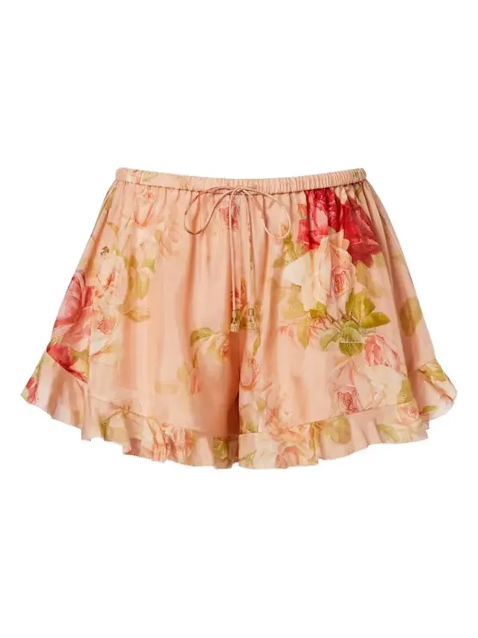 Roselight floral ruffled silk shorts Roselight floral ruffled silk shorts