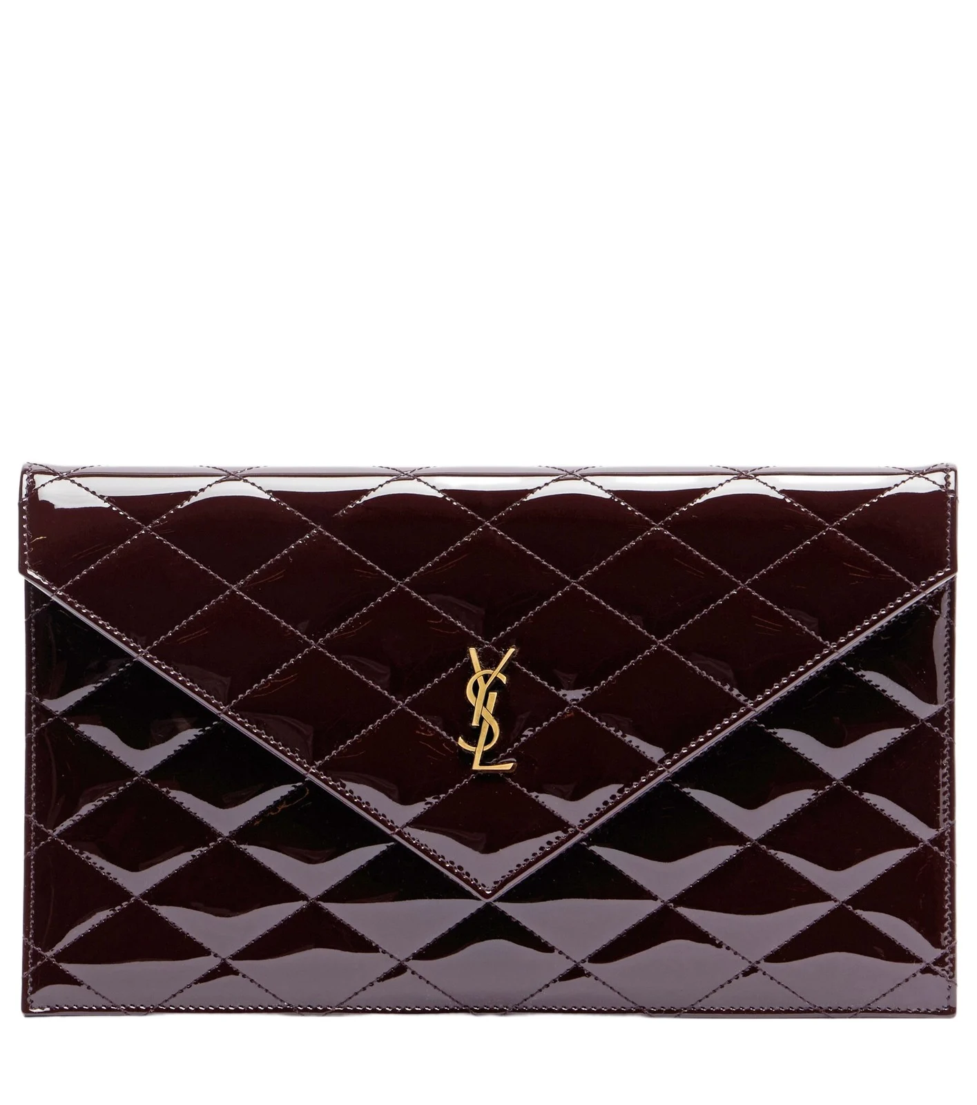 Paris quilted patent leather clutch