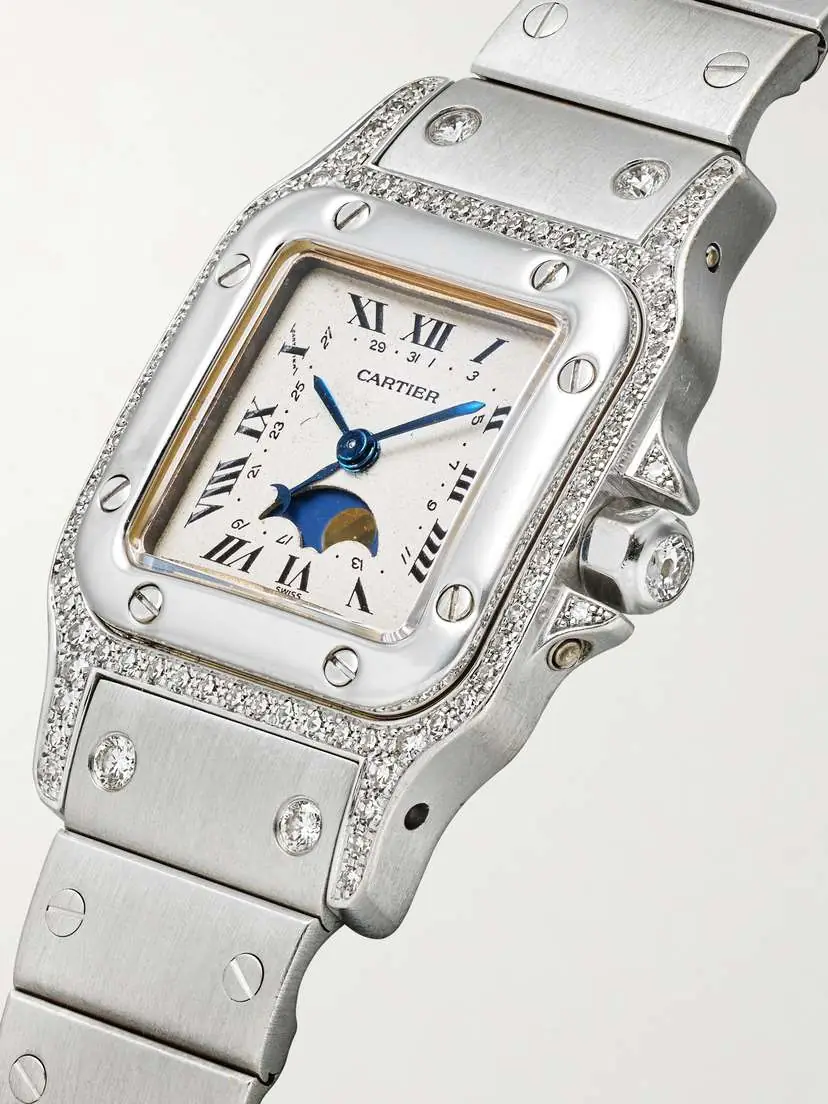 Stephanie Windsor + Cartier Vintage 1980s Santos Galbée Moonphase 18-karat White Gold And Diamond Watch, Ref. 9800 (6.2'' Wrist) | Thumbnail 3 Stephanie Windsor + Cartier Vintage 1980s Santos Galbée Moonphase 18-karat White Gold And Diamond Watch, Ref. 9800 (6.2'' Wrist) | Thumbnail 3