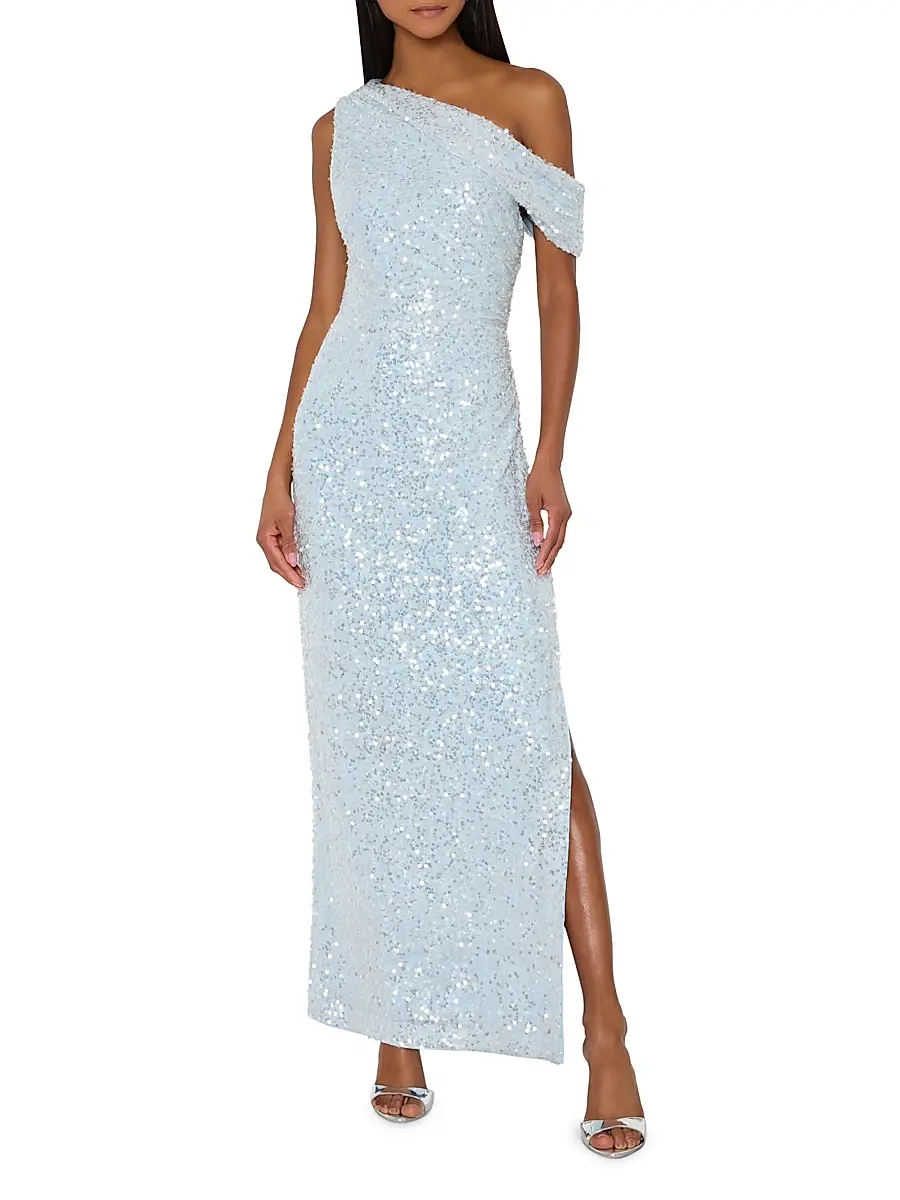Milly Women's Stevie Sequin One-Shoulder Maxi Dress - Light Blue | Thumbnail 2 Milly Women's Stevie Sequin One-Shoulder Maxi Dress - Light Blue | Thumbnail 2