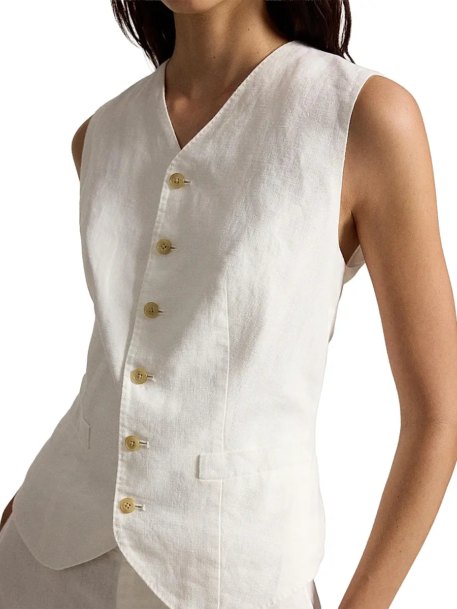 Polo Ralph Lauren Women's Linen Linen Button-Front Vest | Thumbnail 5 Polo Ralph Lauren Women's Linen Linen Button-Front Vest | Thumbnail 5