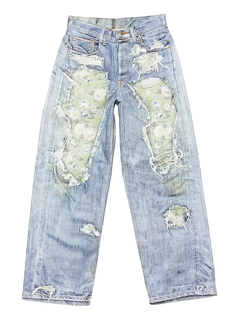 Acne Studios Men's 1981 Rose-Print Distressed Jeans