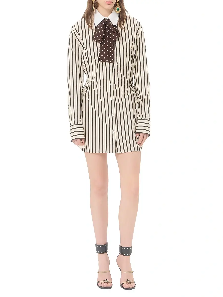Valentino Women's Midi Dress in Printed Striped Poplin | Thumbnail 2 Valentino Women's Midi Dress in Printed Striped Poplin | Thumbnail 2