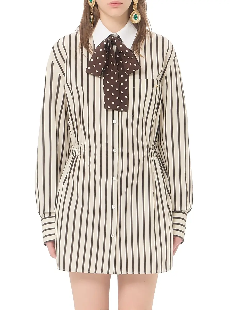 Valentino Women's Midi Dress in Printed Striped Poplin | Thumbnail 3 Valentino Women's Midi Dress in Printed Striped Poplin | Thumbnail 3