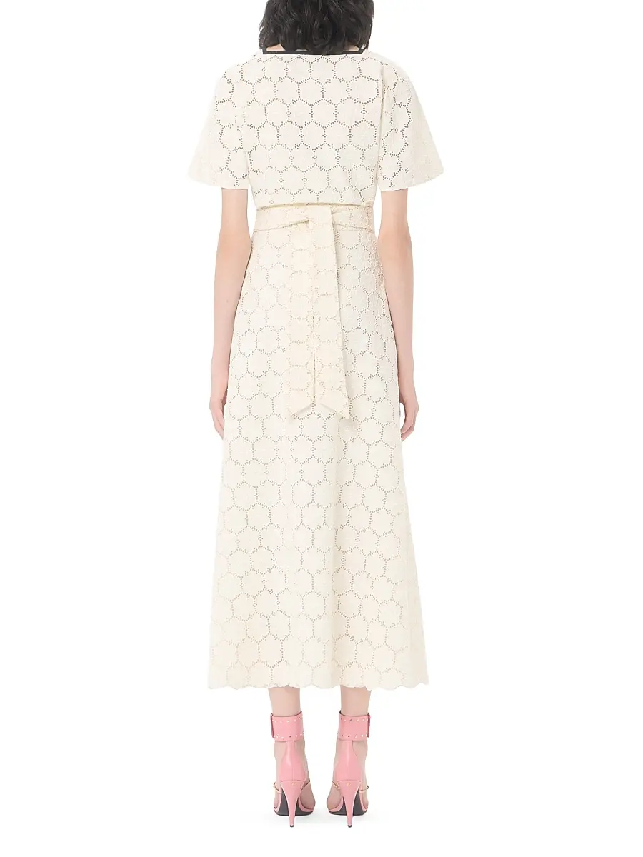 Valentino Women's Midi Dress in Fleurs Cotton - Latte Black | Thumbnail 4 Valentino Women's Midi Dress in Fleurs Cotton - Latte Black | Thumbnail 4