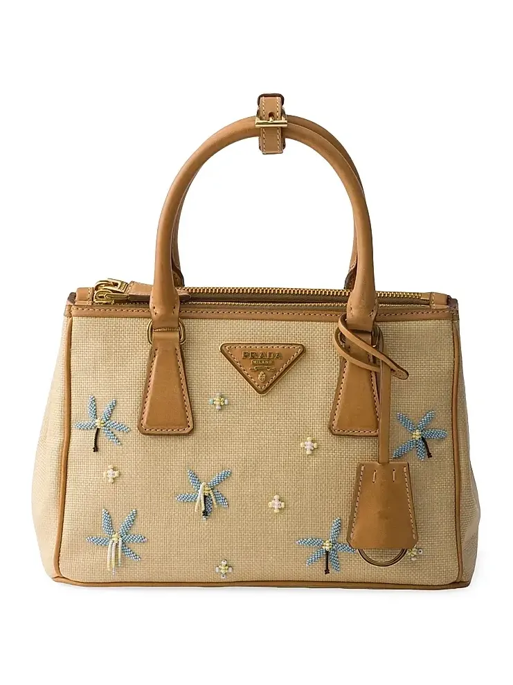 Women's Galleria Small Canvas and Leather Embroidered Top Handle Bag