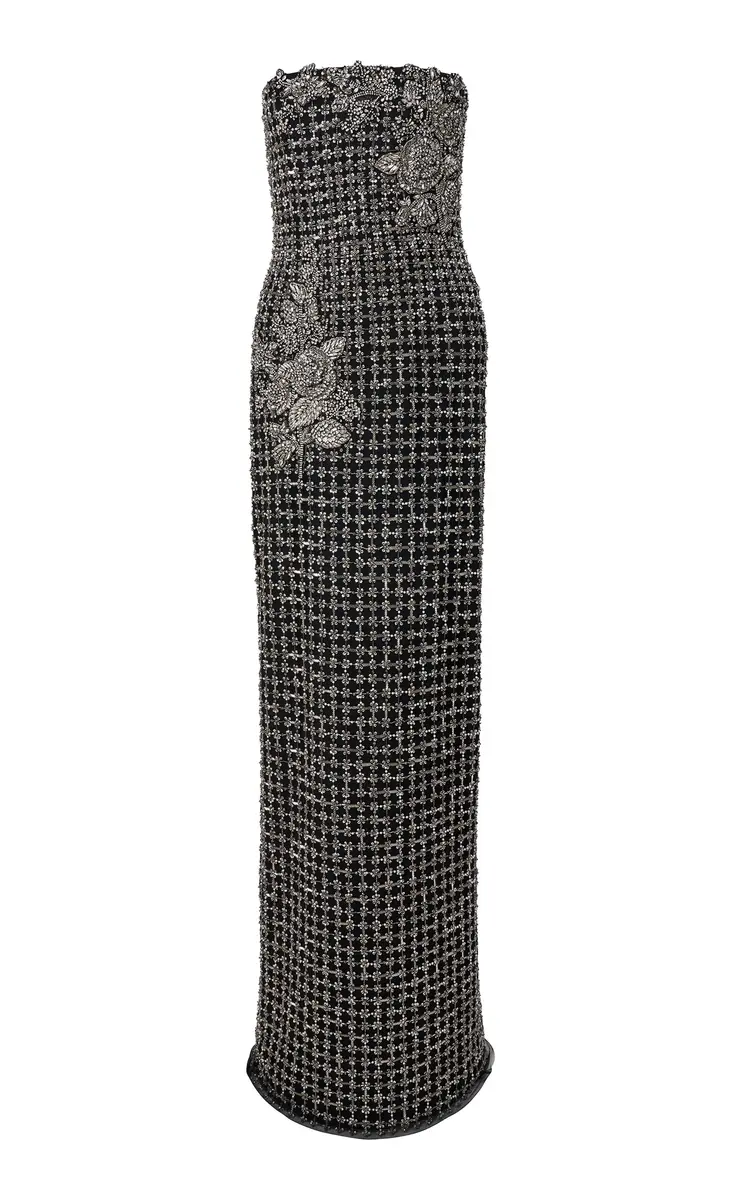 Carolina Herrera Strapless Embellished Nylon Column Gown