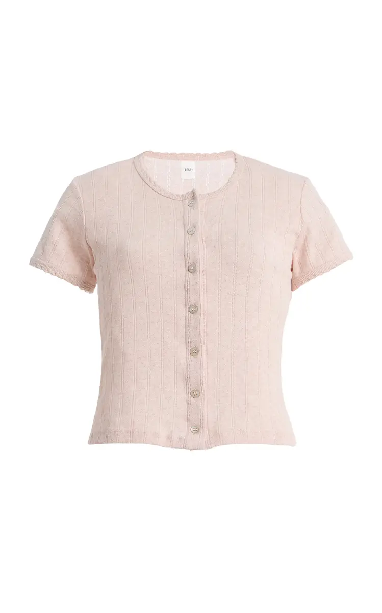 LESET Pointelle-Knit Cotton Short-Sleeve Cardigan | Thumbnail 3 LESET Pointelle-Knit Cotton Short-Sleeve Cardigan | Thumbnail 3