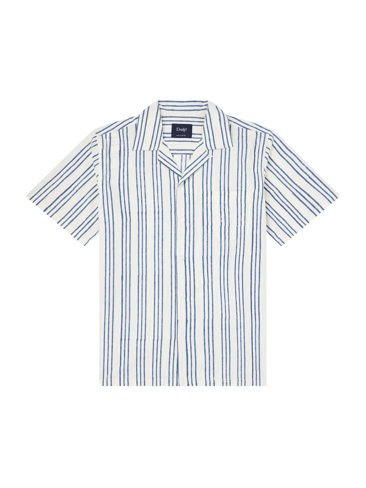 Camp-Collar Striped Cotton-Poplin Shirt - Men Camp-Collar Striped Cotton-Poplin Shirt - Men