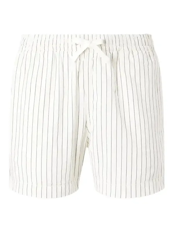Straight-Leg Striped Cotton and Linen-Blend Drawstring Shorts - Men Straight-Leg Striped Cotton and Linen-Blend Drawstring Shorts - Men