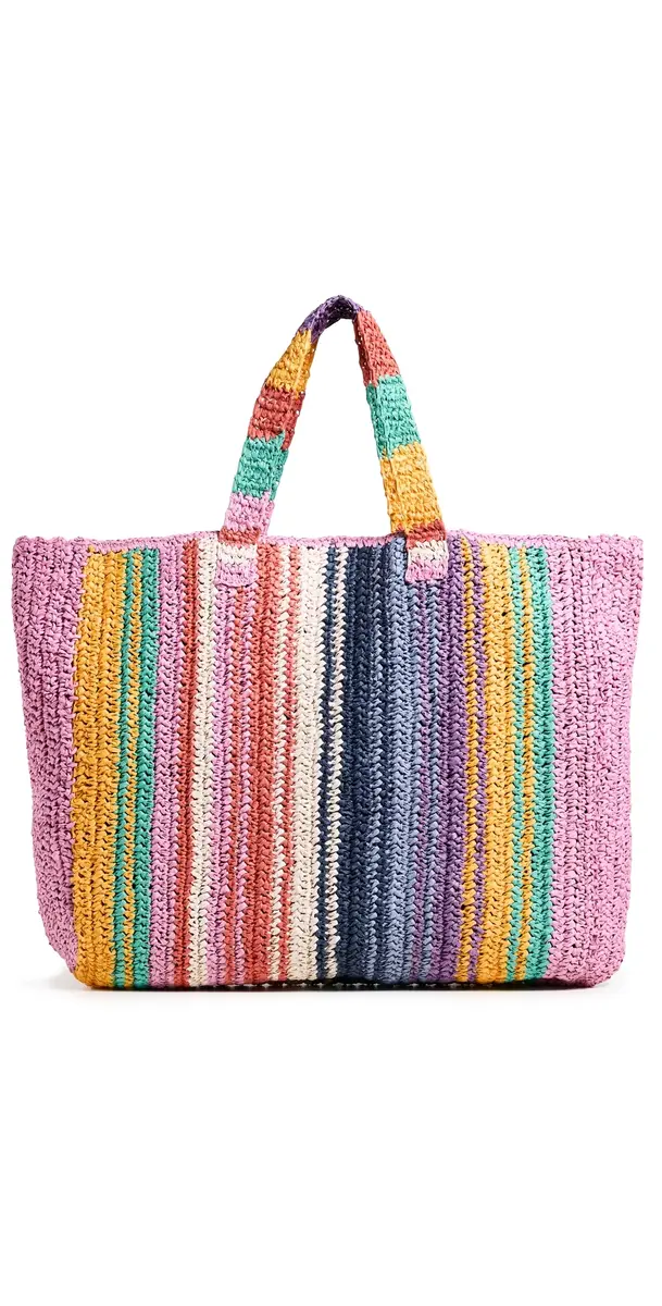 Faherty Straw Stripe Beach Tote Rainbow Stripe One Size | Image 1 Faherty Straw Stripe Beach Tote Rainbow Stripe One Size | Image 1