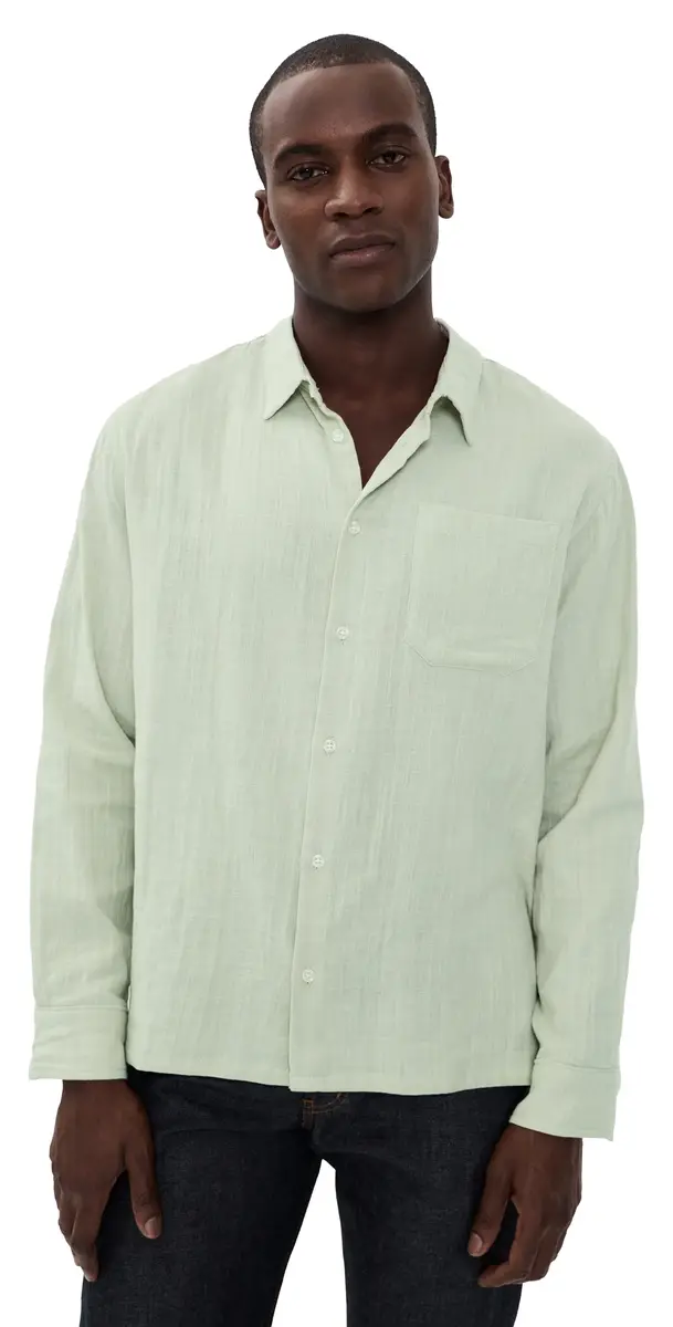 Naked & Famous Denim True Double Weave Slub Gauze Shirt Mint | Image 1 Naked & Famous Denim True Double Weave Slub Gauze Shirt Mint | Image 1