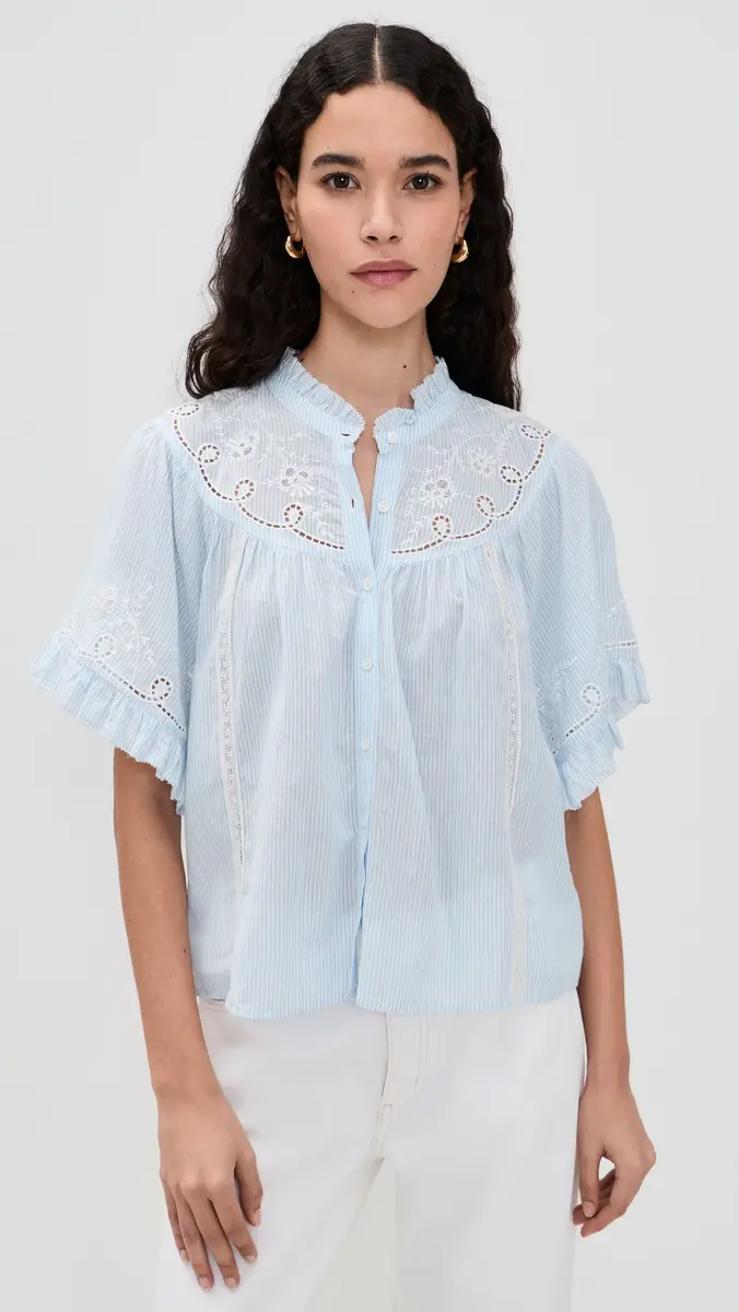 XÍRENA Mae Shirt Blue White Stripe | Thumbnail 2