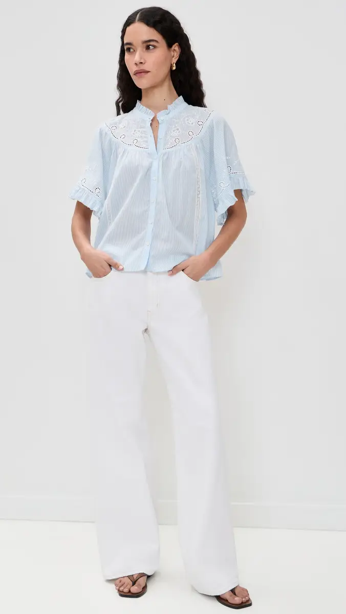 XÍRENA Mae Shirt Blue White Stripe | Thumbnail 5