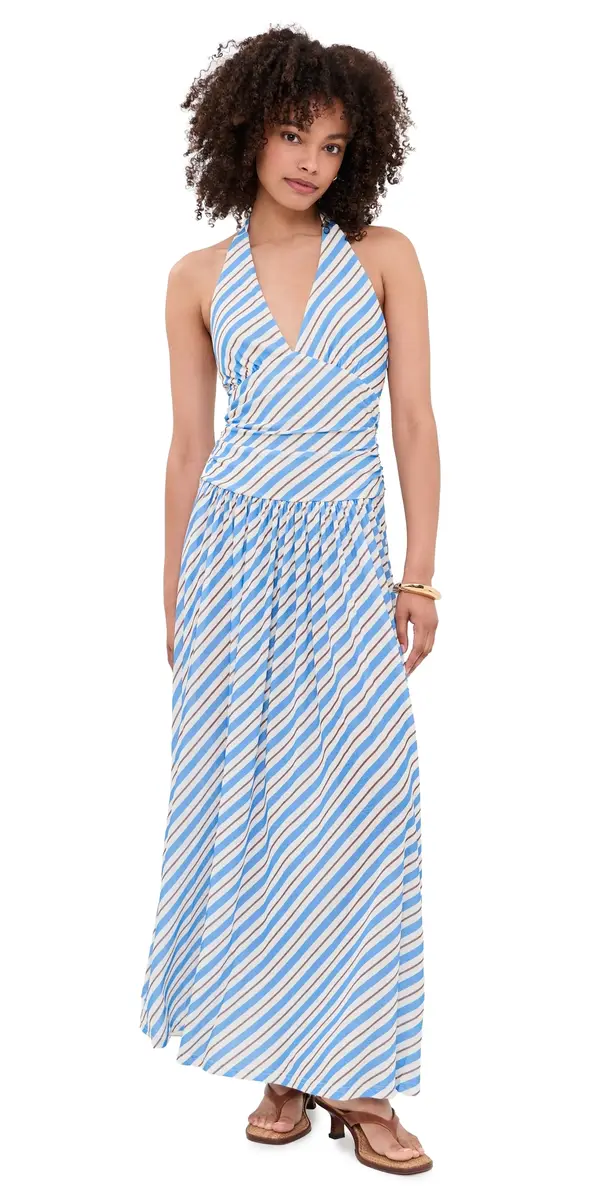 MINKPINK Sancia Halter Midi Dress Blue/White Stripe | Image 1 MINKPINK Sancia Halter Midi Dress Blue/White Stripe | Image 1