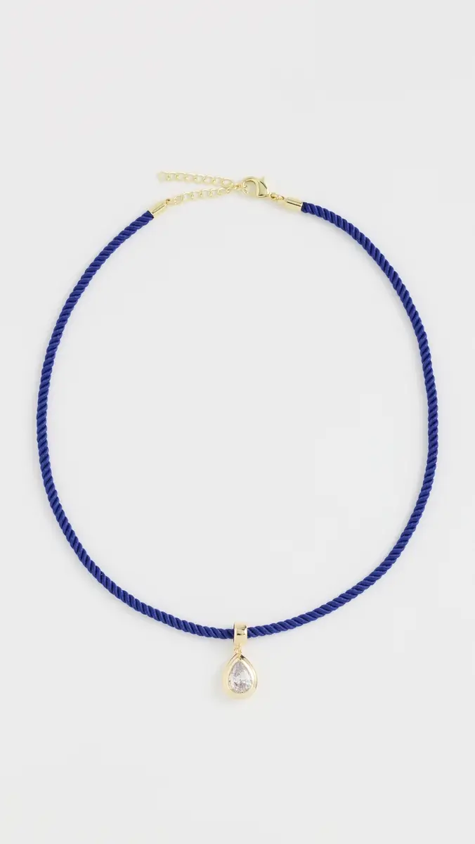 By Adina Eden Pear Bezel Pendant & Twisted Necklace Gold | Thumbnail 2