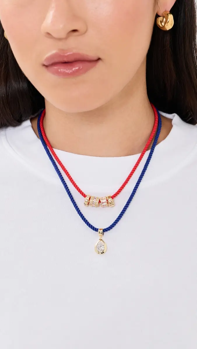 By Adina Eden Pear Bezel Pendant & Twisted Necklace Gold | Thumbnail 3