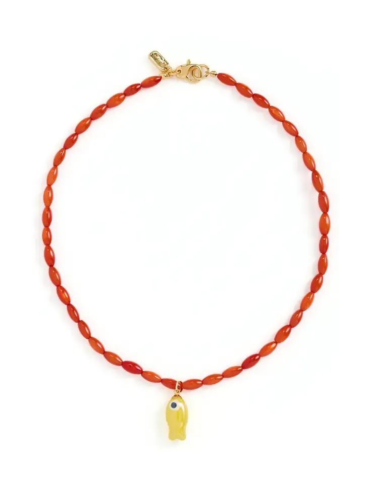 Orange Beaded Fish Necklace Orange Beaded Fish Necklace