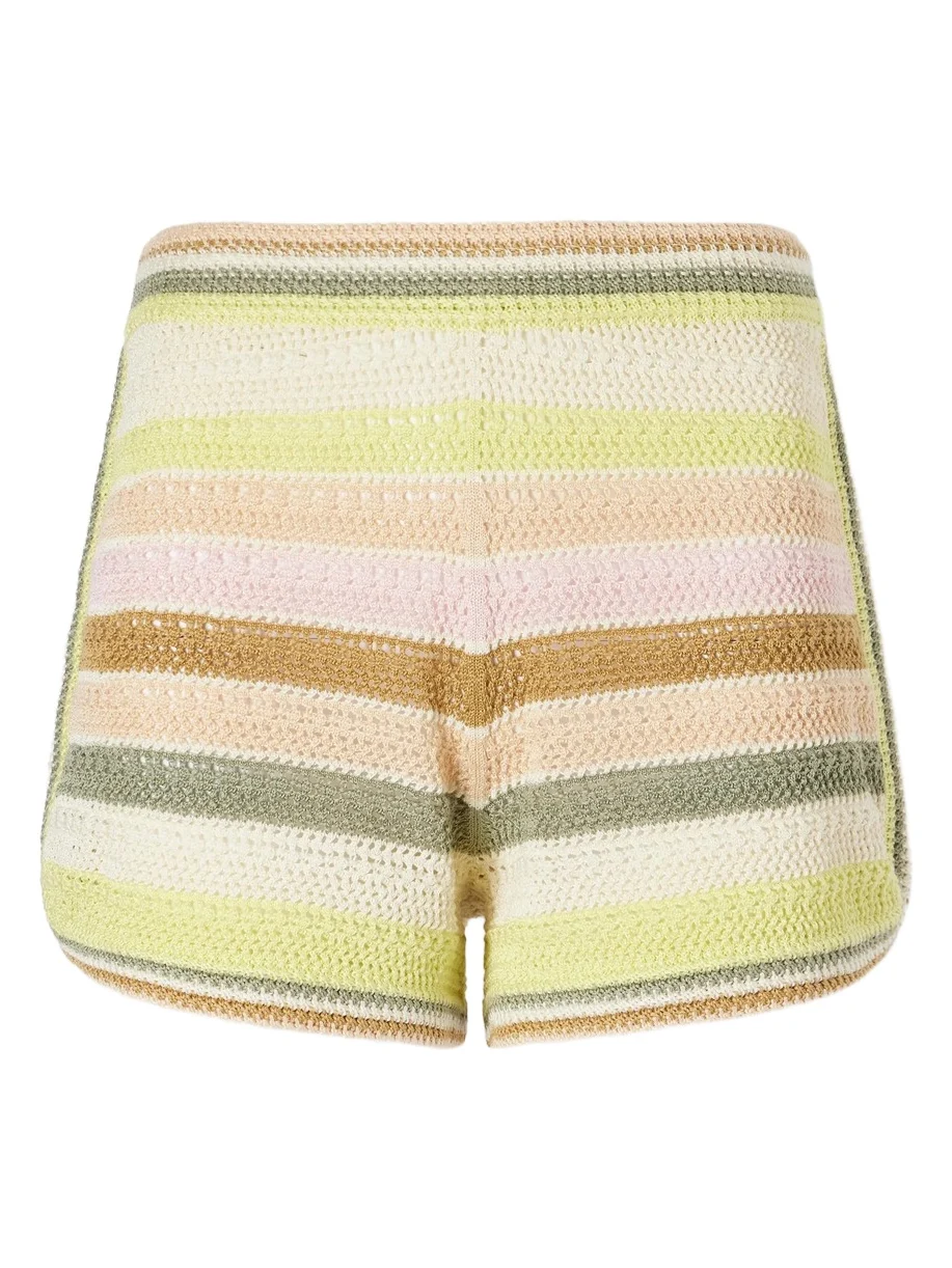 Indra Striped Crochet-knit Cotton Shorts